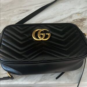 Gucci Black and Gold Chevron Crossbody Bag